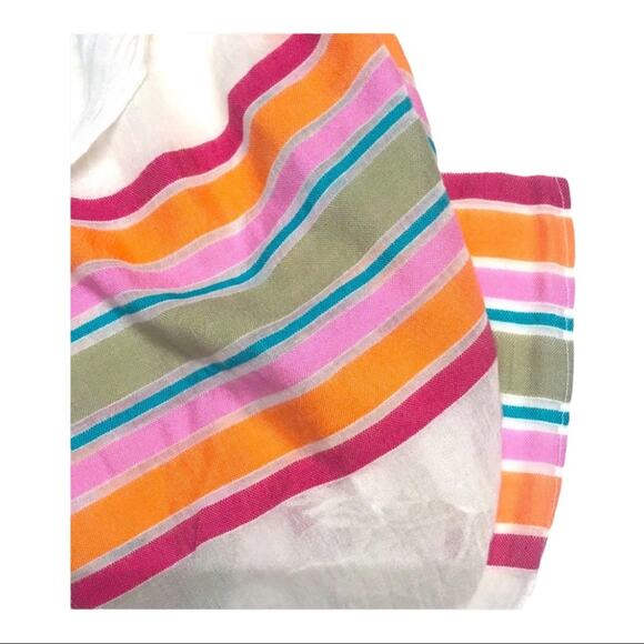 OLD NAVY Orange Pink and Green Stripe Soft Ivory Scarf with Fringe Edge - Picture 4 of 8